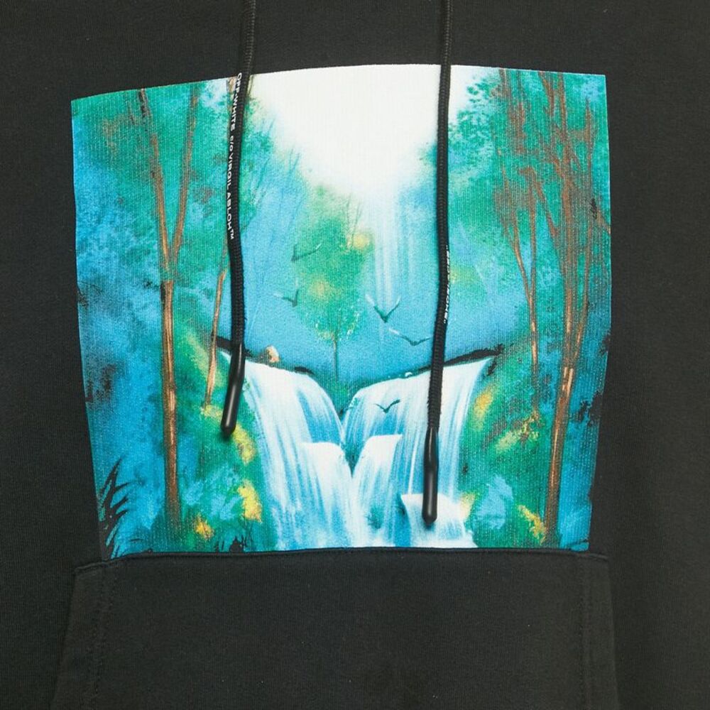 Off-White Black Waterfall Print Cotton Hooded Sweatsh… - Gem